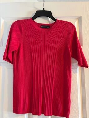 Marks & Spencer Ribbed Short Sleeve Crew Top - Bright Pink